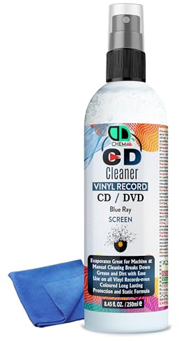 Vinyl LP Record Cleaner Solution | Antistatic Fluid Spray Bottle with Supersoft Microfibre Cleaning Cloth | Removes Dirt, Dust & Fingerprints (250ml Spray + Cloth)