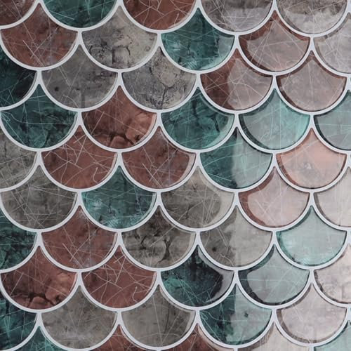 CRE8TIVE 16 Stück Fliesen Selbstklebend Fliesenaufkleber Bad Wasserfest Fächerform Klebefliesen Bad Dunkelbraun Wandfliesen Selbstklebend Küchenrückwand Selbstklebend Waschküche Kamin 30.5cm x 30.5cm