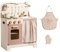 ROBOTIME Cocina de madera para niños en color rosa y crema, incluye delantal, guante, horno y grifo con cortina para juegos de rol interactivos, ideal para niñas a partir de 3 años