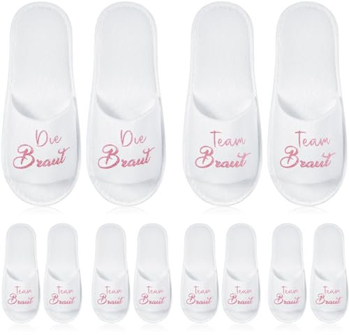 SATINIOR 6 Paar Pantoffeln für Hochzeit Die Braut und Team Braut Hausschuhe Zehenfreie Spa Pantoffeln Einheitsgröße JGA Hausschuhe Junggesellinnenabschied Accessoires für Brautparty (Rosa)