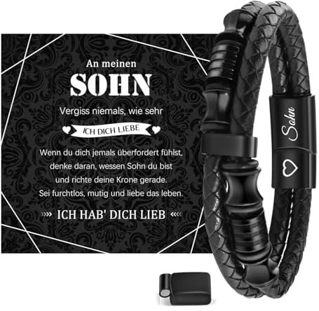 MANVEN An Meinen Sohn Männer Geschenke Lederarmband Geburtstag Jahrestag | Valentinstag Weihnachten für Junge Herren 20.5/21.5 cm