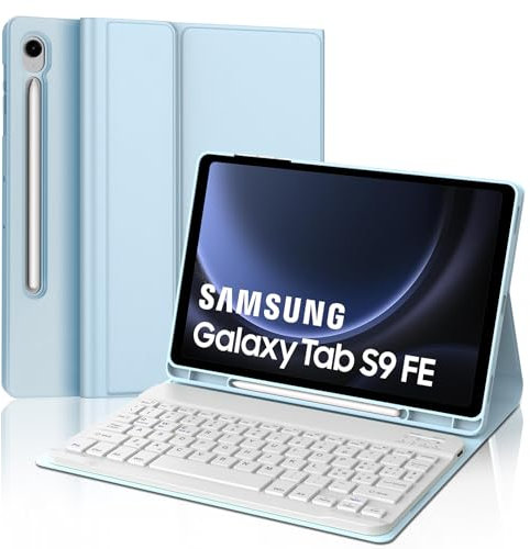 Coque Clavier AZERTY Magnétique Détachable Bluetooth Samsung Galaxy Tab S9 FE/S10 FE 10.9 Bleu Ciel