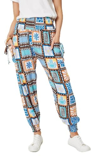Izabel London Mosaic Print High Waist Harem Pants for Women UK with Pockets, Ankle Length Legs and Relaxed fit.