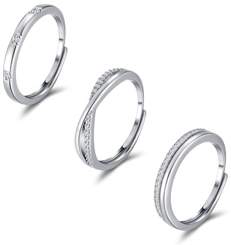 FANCH Silber Ringe für Damen Mädchen Verstellbarer Ringe mit Cubic Zirkonia Eternity Keltischer Knoten Vintage Daumen Ring Hochzeit Versprechen Ring Verlobungsring Fingerring Ringe Set Silber