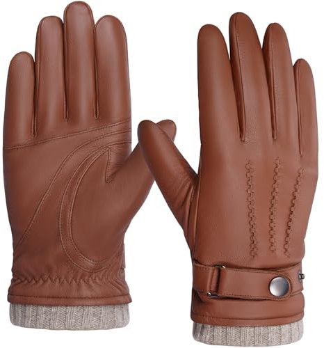 BISON DENIM Herren Winter Lederhandschuhe Warme Kaschmirhandschuhe Handschuhe Touchscreen-Funktion