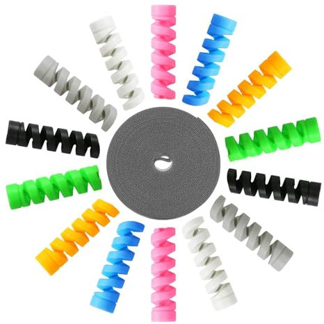 14 Cable Organizers, 1 Roll of Cable Ties, Phone Cord Protector, Charger Cable Protector, Data Cable Protector, Cable Connection Protector