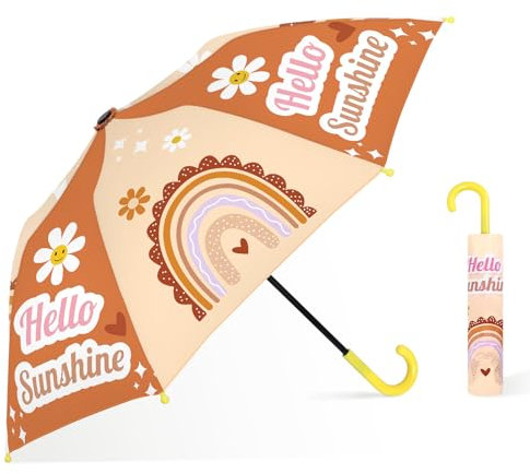 Regenschirm Kinder Stockschirm mit Schirmhülle, Windsicher Robustheit Regen Regenschirm, Faltbarer Kinderschirm Taschenschirm für Junge Mädchen Leicht zu Transportieren,Böhmischer Regenbogen