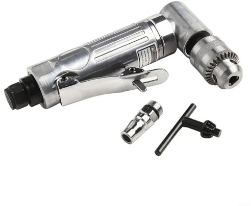 Taladro neumático de ángulo recto de alta velocidad, reversible en ángulo recto el taladro de ángulo neumático de la amoladora, conexión de rosca de 1/4 pulgadas, velocidad libre de 15000 rpm, plata