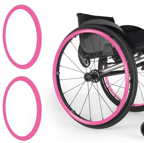 UYSELA Wheelchair Push Rim Covers, 20/22/24-inch Non-Slip Wheelchair Push Rim Grips, 1 Pair Silicone Wheelchair Hand Push Cover, Rear Wheel Grips Cover,24in-Pink