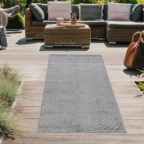 Teppich-Traum Teppich In- und Outdoorteppich Flurteppich Teppichläufer strapazierfähig wetterbeständig leicht zu pflegen dünn leicht Bogenmuster in Anthrazit, 80 x 150 cm