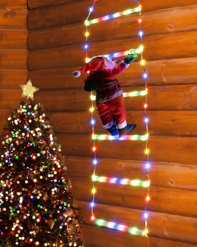 wisdom line Decorazioni Natalizie a LED - Scala Luminosa con Babbo Natale, per Interni ed Esterni, Finestre, Giardini, Case, Muri, Alberi di Natale (warmwhite&colorful, 90Led)