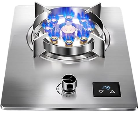 32CM Gas Stove 1 Burner, 7.2KW 9 Cavity Timed High Fire, Stainless Steel Countertop Cast Iron Pot Rack, Freestanding Stove Camping Outdoor(LPG)