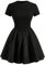 GORGLITTER Women's A Line Flared Flowy Short Dresses Crewneck Short Sleeve Ribbed Skater Elegant Dress Black Large