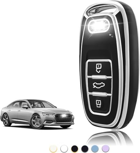TOOMUME Coque Clé TPU, Etui Clé Étui Clé Adapté pour Audi A1 A2 A3 A4 A5 A6 A7 A8 A4L A6L A8L Q5 Q7 Q8 R8 RS4 RS5 RS6 S4 S5 S6 SQ5 SQ7 TT TTRS, Couvre Clef Cache Cle Voiture Telécommande - Smart Key