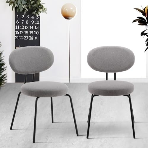 COLAMY Polsterstühle für das Esszimmer, 2er Set, Moderne Küchenstühle mit Rückenlehne, Kleine runde Metallseitenstühle mit gekrümmter Rückenlehne für Esszimmer, Küche, Restaurant, Grau