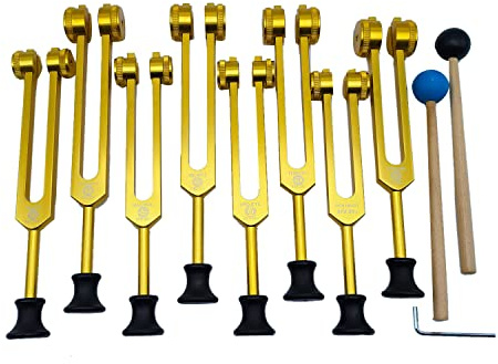 Turodeuo Tuning Forks Set for Healing,Sound Therapy(126.22 Hz,136.1 Hz,141.27 Hz,172.06 Hz,194.18 Hz,210.42 Hz,221.23Hz) Gold
