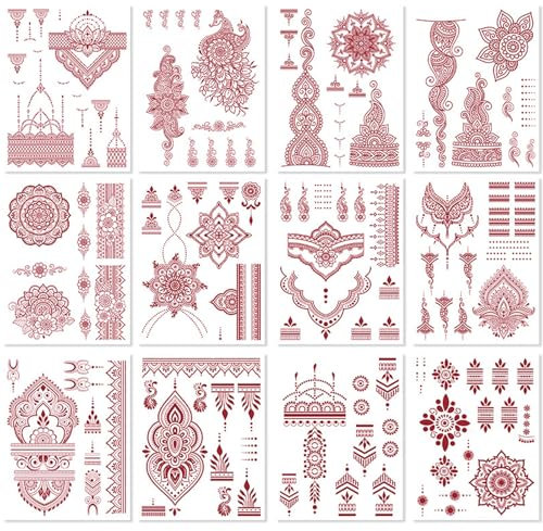 Sugeru 10 Blätter Temporäre Tattoos Deluxe Set, Braun Erwachsene Tattoo, Festival Zubehör Tatoo Aufkleber für Halloween Easter & Geburtstag, Wasserfest Tattoo Blumen Nachhaltig