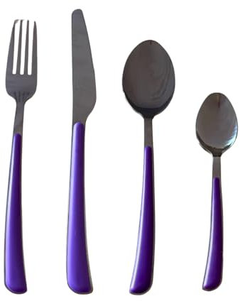 Omniacasa Set de couverts 24 pièces violet satiné en acier inoxydable | Service de table moderne design ergonomique pour 6 personnes | Résistant au lave-vaisselle, à la rouille et aux rayures