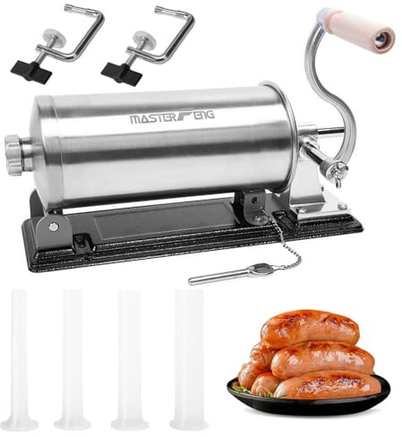 MASTER FENG Horizontale Wurstfüllmaschine verpackt mit 4 Kunststoff-Fülltrichtern (2,7 kg Kapazität)