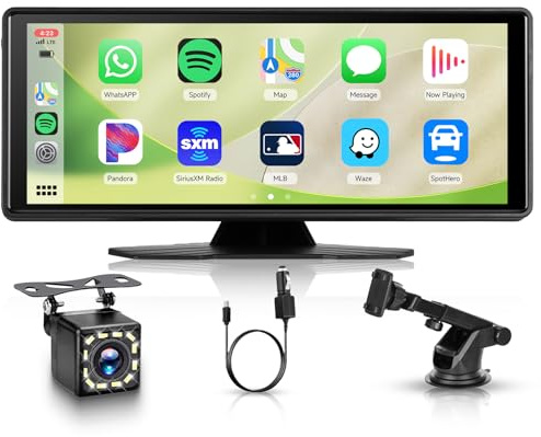CarPlay e Android Auto Senza Fili, Hodozzy 10,26 Pollici Stereo Auto Portatile Bluetooth con IPS Schermo, Carplay Schermo con EQ/Controllo Vocale/AUX+Telecamera Retromarcia