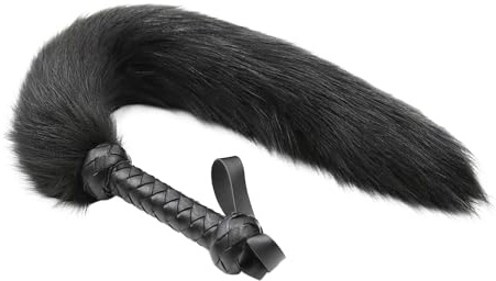 PU Leder Peitsche mit Plüsch Schwanz Verführung des Partners Peitsche Sex Spielzeug, Bondage Spiele Klassische SM Peitsche Bondage Flogger (Schwarz)