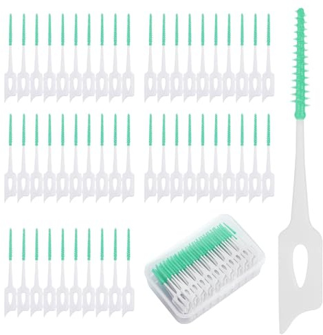 200 Piezas Cepillos interdentales Silicona, Cepillo Interdental, Palillo de Dientes con Caja para Limpieza Dental Higiene Interdental, Verde