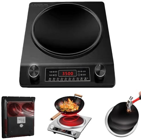 Induction Cooktop 3500W, Portable Commercial Grade Hob with Concave Design, 10 Temperature Levels, Wok-Friendly for Stir-Frying & Boiling