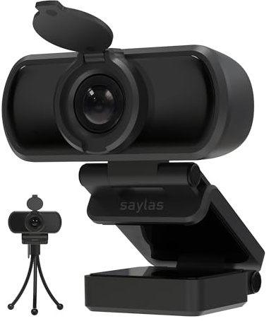 saylas 2.5K Webcam for PC with Microphone, Noise Cancellation, 110° FOV, USB Web Cam, Privacy Cover and Tripod, Plug&Play Webcam Computer Camera for for PC, Laptop, Desktop, Mac, Zoom, Skype