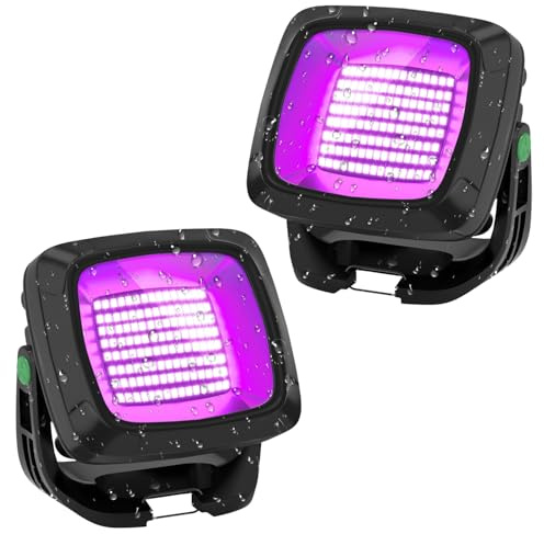 Schwarzlicht Strahler Mit Akku, 6000mAh LED Baustrahler Akku UV Schwarzlichtlampe Wiederaufladbar Ultraviolettes Licht für Halloween Poster Party Angeln Camping, 2 Pack