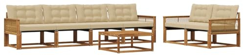 vidaXL Outdoor-Sofagarnitur mit Kissen 7 pcs Natur und Beige, Garten, modernes Outdoor-Sofa, Terrassen-Lounge-Set, Bequeme Sitzmöbel für gemütliche Abende