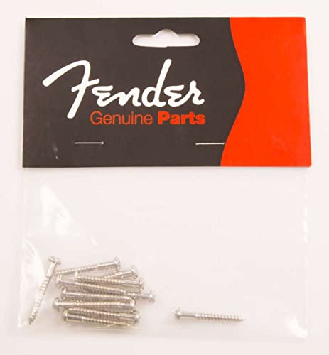 Fender Vintage Strat Nickel Bridge Mounting Screws, 12 Pcs, 1-1/4 in x 5 in, Nickel, Slotted, Flat Point, Flat Head, Premium, Silver, Guitar Screws