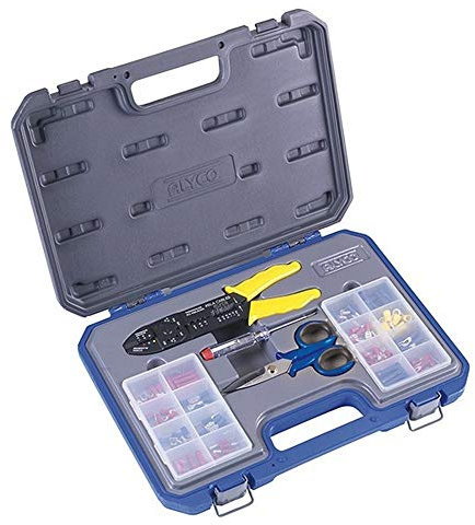 Alyco - Kit de Electricista de 147 piezas, Con alicate para terminales, Terminales aisladas, Tijera y Destornillador tester - 108006