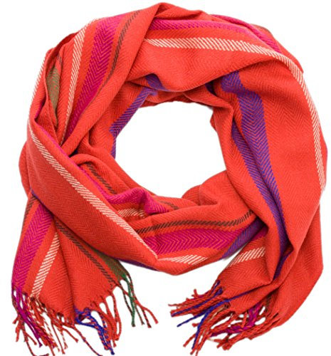 style3 Damen Herren Winterschal klassisch gestreifter Schal in verschiedenen Farben One size Winter Herbst, SCHAL Farbe:Orange