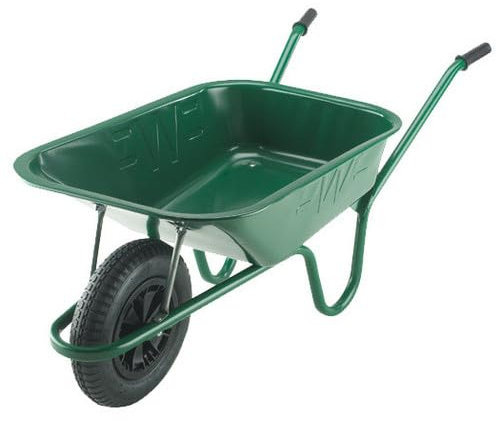 Builder Green Wheelbarrow - 90 Litre / 140kg Capacity | Extra Strong Tubular Frame wth Solid Wheel | Heavy Duty Wheel barrow with Galvanised Steel Pan, Anti-Slip Hand Grips - Ideal for Garden Use