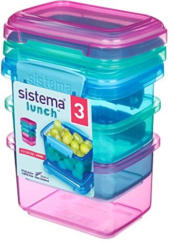 Sistema Lunch Food Storage Containers | 400 ml | Small Snack Pots | BPA-Free Plastic | Assorted Colours | 3 Count