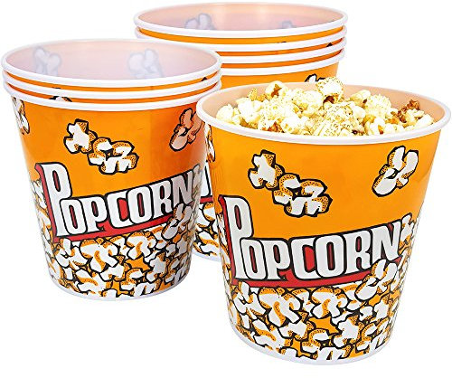 com-four® 8X Popcorn-Eimer - Wiederverwendbare Party-Snack-Schüssel - 2,8 Liter Kino-Eimer - Klassische Popcorn-Schale aus Kunststoff - XL Knabber-Schüssel - Popcorn-Becher (2.8 Liter - 8 Stück)