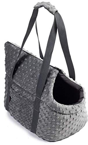 BOUTIQUE ZOO Hundetasche - Grau (Minky), M bis 10 kg - Tragetasche für kleinen und mittleren Hund, Welpen, Katze