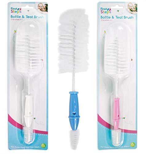 Baby Milk Bottle & Teat Brush Easy Clean First Steps 2 in 1