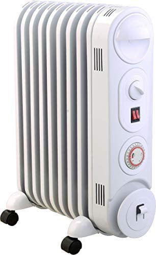 MYLEK Oil Filled Radiator Heater Electric, Portable 2KW White, Thermostat and 24hr Repeat Timer, 3 Heat Settings, Unique Safe Panel Fin Design (2000W White)