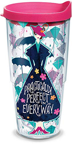 Tervis Disney – Mary Poppins Returns Thermobecher mit Wickeltuch und Fuchsia-Deckel, 680 ml, transparent