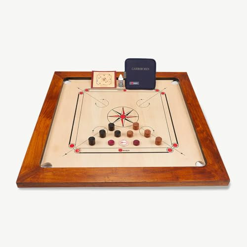 Professionelles Carrom Brettspiele 12 kg - Top ECO-Hartholz Qualität - Komplettes Set mit Offiziellen Scheiben (Carrom mit Tisch)