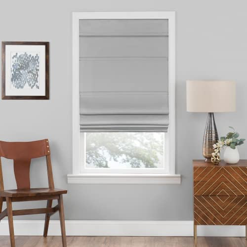 Cordless Roman Shades for Windows - 30 Inch Width x 64 Inch Length (Grey) - Blackout Polyester Window Privacy Blinds for Bedroom, Kitchen & Dining Room by Achim Home Décor