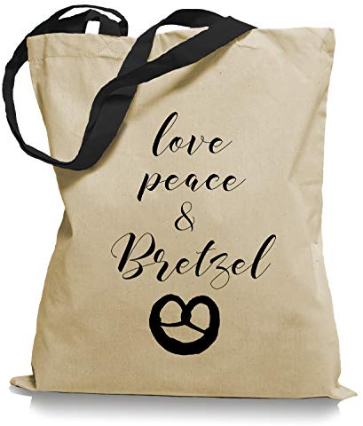 Ma2ca Love Peace und Bretzel Brezel Tragetasche/Bag/Jutebeutel WM2-black