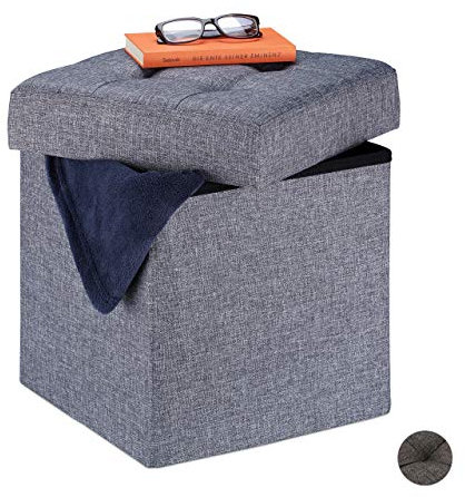 Relaxdays Sitzhocker mit Stauraum, faltbar, weich gepolstert, gesteppt, Stoff, Sitzwürfel, HxBxT: 41 x 38 x 38 cm, grau