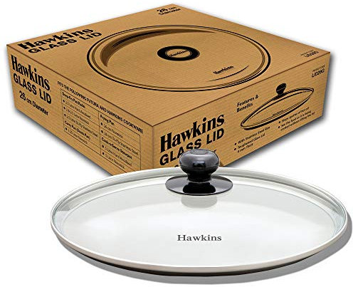 Hawkins 26 cm Glass Lid, Toughened Glass Lid with Stainless Steel Rim, Pan Lid, Transparent (LID26G)