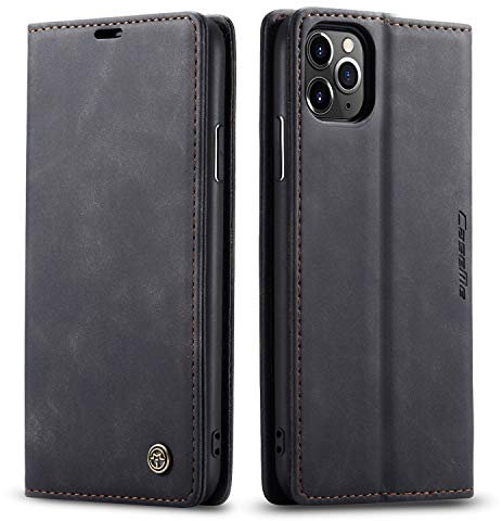 mvced Cover Compatibile con iPhone 11 Pro 5.8,Flip Custodia Caso Libro Pelle PU e TPU Silicone Antiurto,Nero