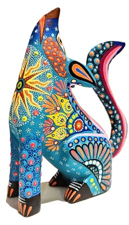 ALKIMIA INC Mexikanische Alebrije Howling Coyote Holzschnitzerei Handgefertigte Skulptur (Türkis)