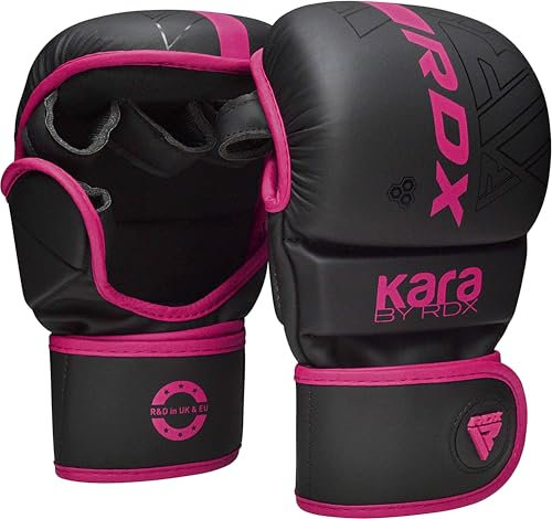RDX MMA Gants d'entraînement,Maya Hide Cuir,Kara Mitaines Boxe Grappling Sparring,Ouvert Paume,Protection Poignet Main,Arts Martiaux Kickboxing Muay Thaï Combat de Cage Gloves,(Rose,XS/S)