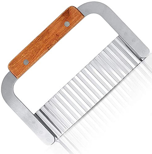 Jieddey Potato CutterCrinkle Cutter,Stainless Steel Blade Chip Cutter with Wooden HandleCrinkle Cutting Tool French Fry Slicer for Chopping Veggies, Cutting Fruit Potato Waffle Fries Pickle