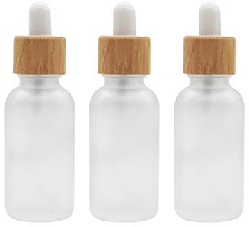 Happyupcity 3PCS 50ML 1.7oz Empty Clear Glass Essential Oil Dropper Bottles Jars Vials with Eye Glass Dropper and Bamboo Head Cosmetic Makeup Storage Containers Perfume Travel Holder Dispenser